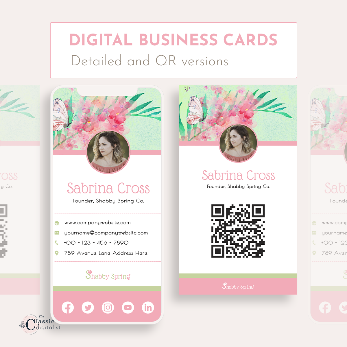 Shabby Spring Theme Brand Kit Pink and Green Editable Canva Templates