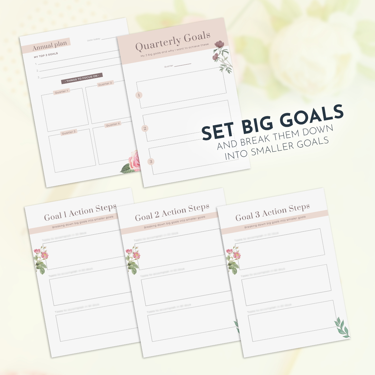 90-Day Printable Journal Planner Blush and Florals