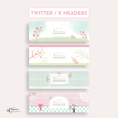 Shabby Spring Theme Brand Kit Pink and Green Editable Canva Templates