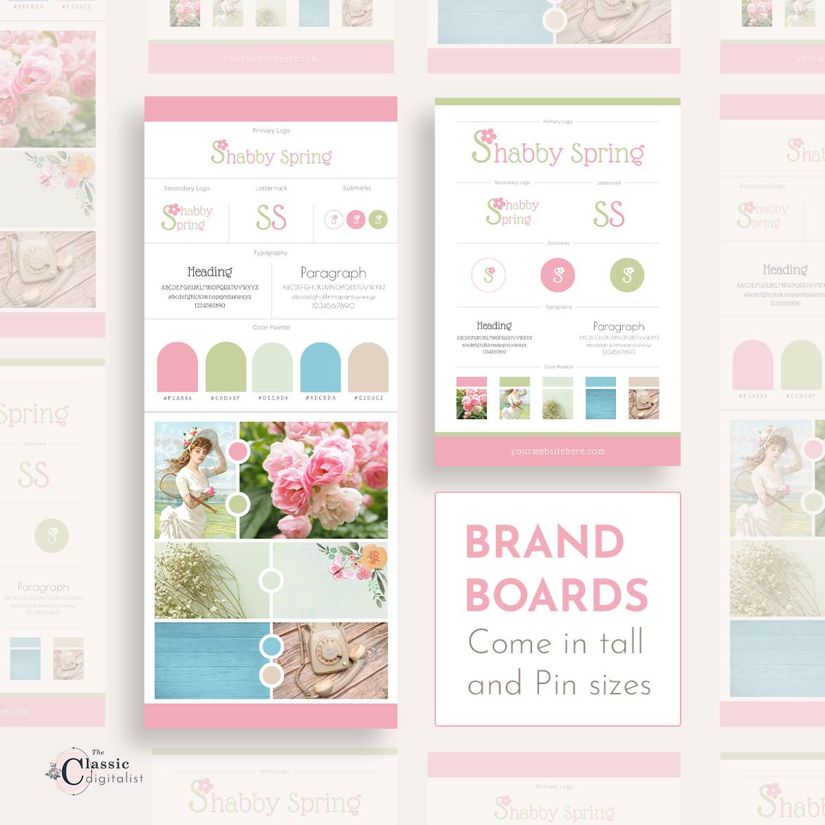 Shabby Spring Theme Brand Kit Pink and Green Editable Canva Templates