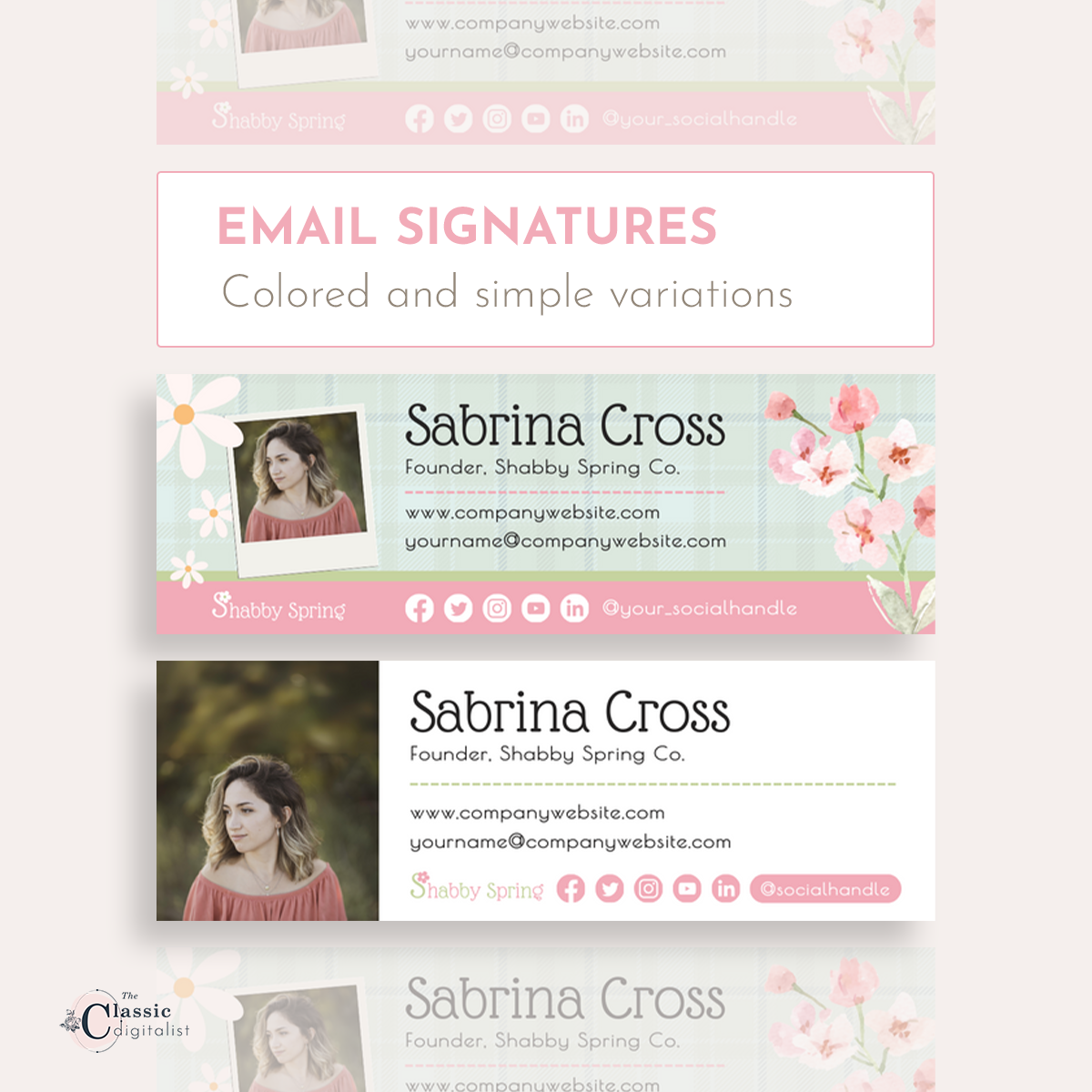 Shabby Spring Theme Brand Kit Pink and Green Editable Canva Templates