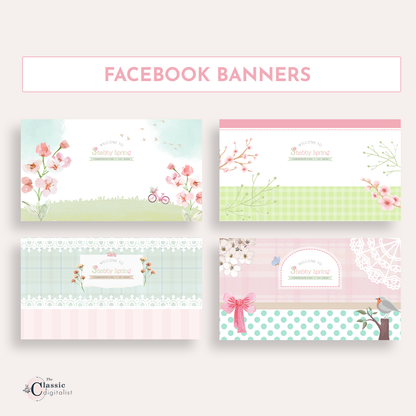 Shabby Spring Theme Brand Kit Pink and Green Editable Canva Templates