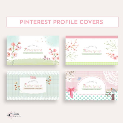 Shabby Spring Theme Brand Kit Pink and Green Editable Canva Templates