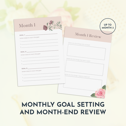 90-Day Printable Journal Planner Blush and Florals