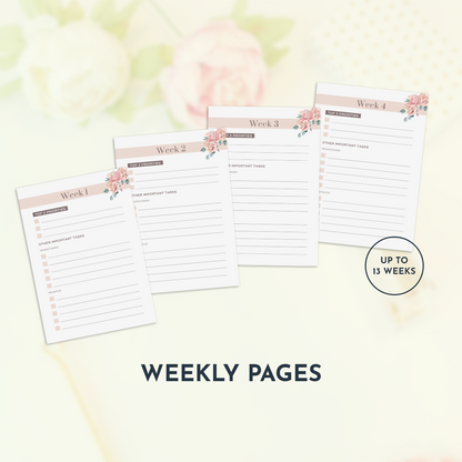 90-Day Printable Journal Planner Blush and Florals