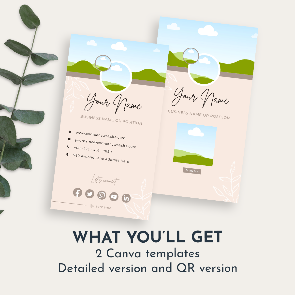 Digital Business Card Canva Template - Pink Latte