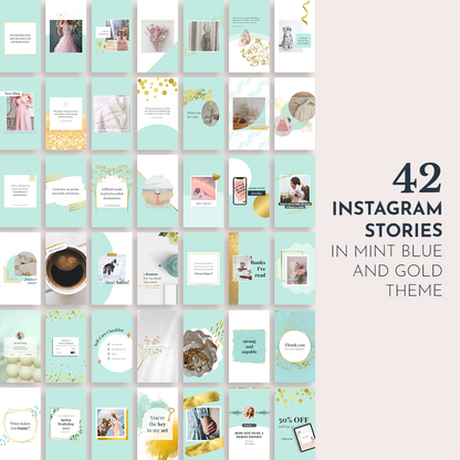 Instagram Story Editable Canva Template - Mint Blue and Gold