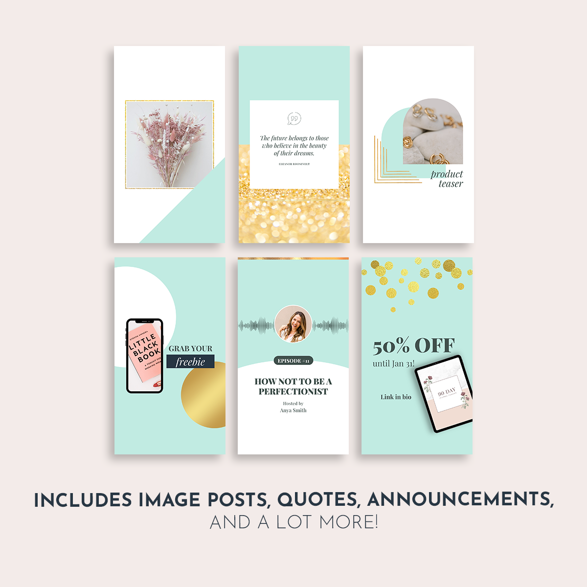 Instagram Story Editable Canva Template - Mint Blue and Gold